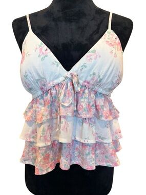 Hollister Co Bare Coquette Top Pink Floral Ruffle Tie-Front Camisole Bra Medium